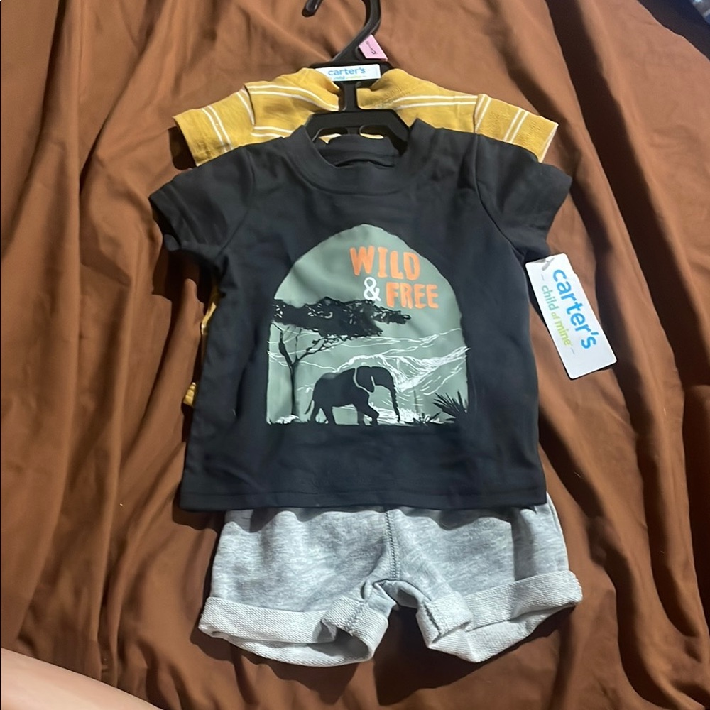 Carter's Black and Gray Baby Outfit with Yellow Stripes Onesie